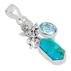 5.38cts natural blue kingman turquoise topaz 925 silver angel pendant y55671