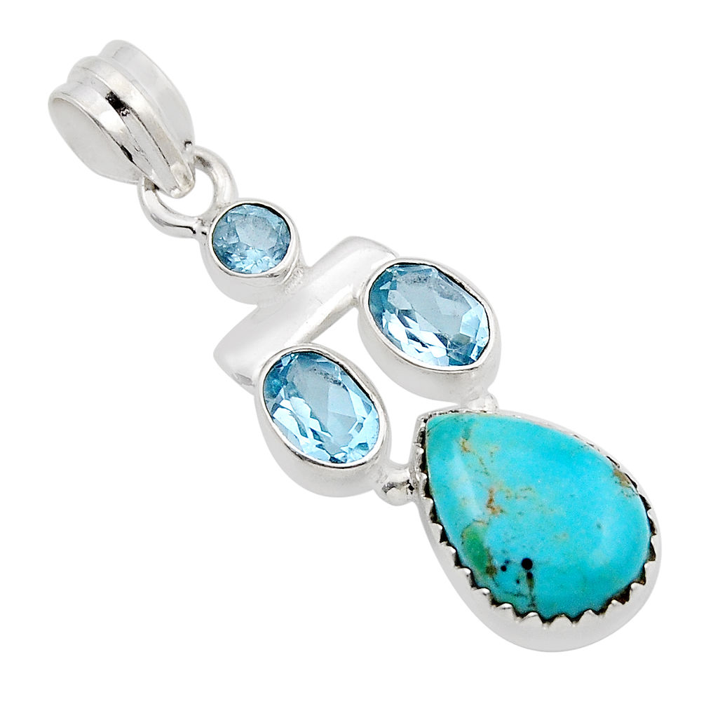 7.73cts natural blue kingman turquoise topaz 925 sterling silver pendant y91592