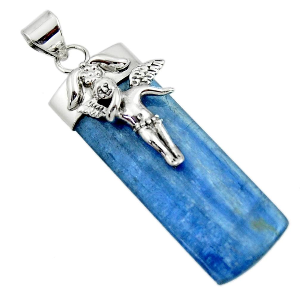 20.97cts natural blue kyanite 925 silver angel wings fairy pendant r44549