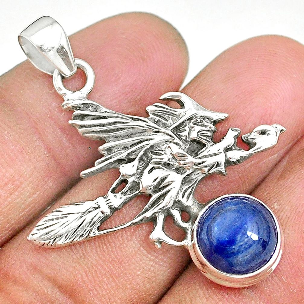 5.14cts natural blue kyanite 925 silver pentacle witches broom pendant r90465