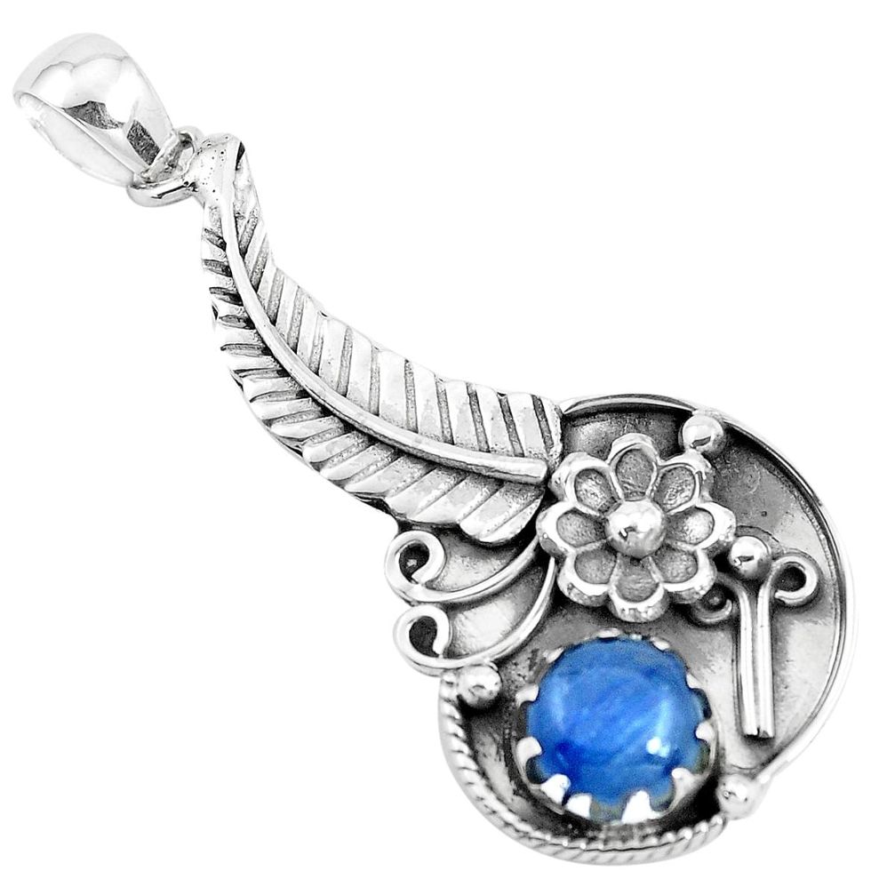 2.76cts natural blue kyanite 925 sterling silver flower pendant jewelry p41849