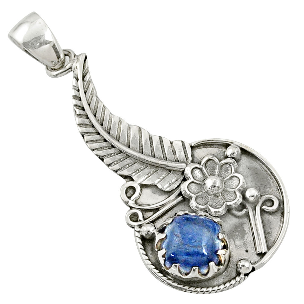 2.76cts natural blue kyanite 925 sterling silver flower pendant jewelry r67761