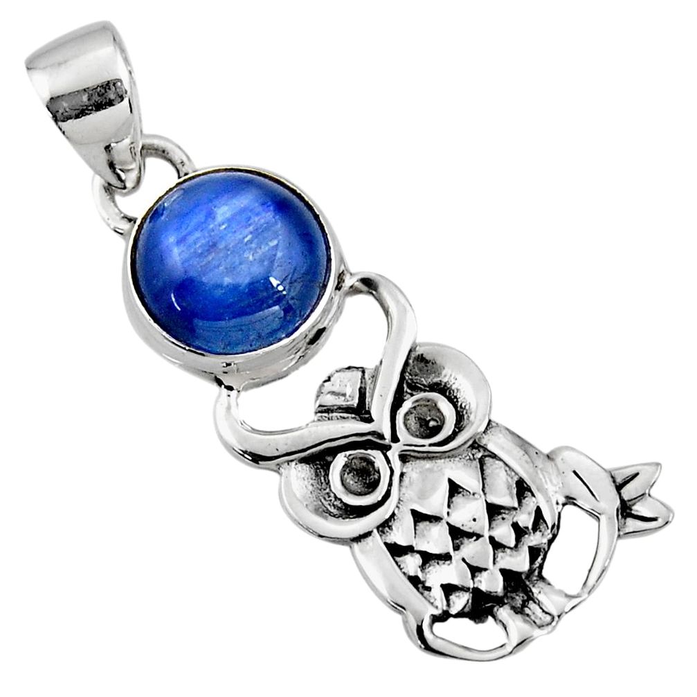 5.38cts natural blue kyanite 925 sterling silver owl pendant jewelry r52937