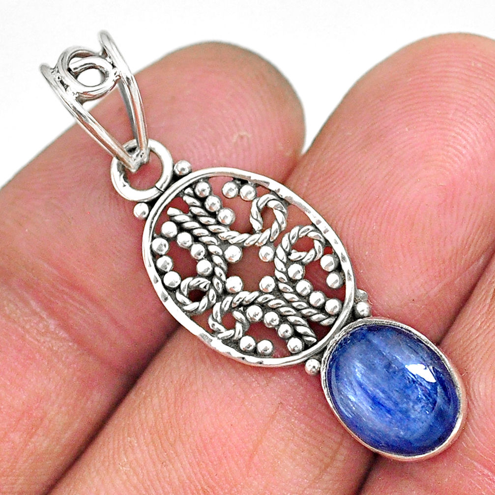 3.87cts natural blue kyanite 925 sterling silver pendant jewelry r90230