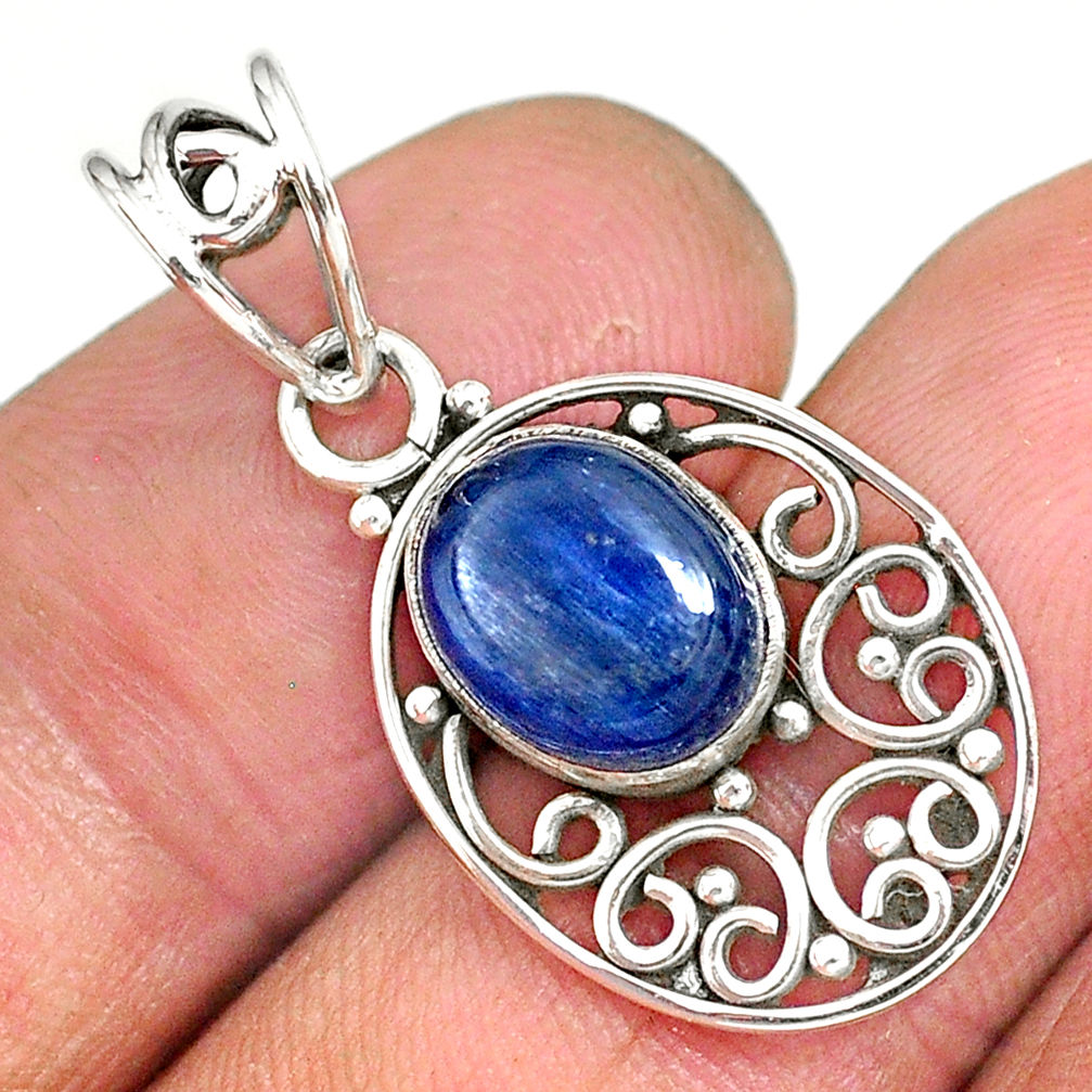 3.93cts natural blue kyanite 925 sterling silver pendant jewelry r90233