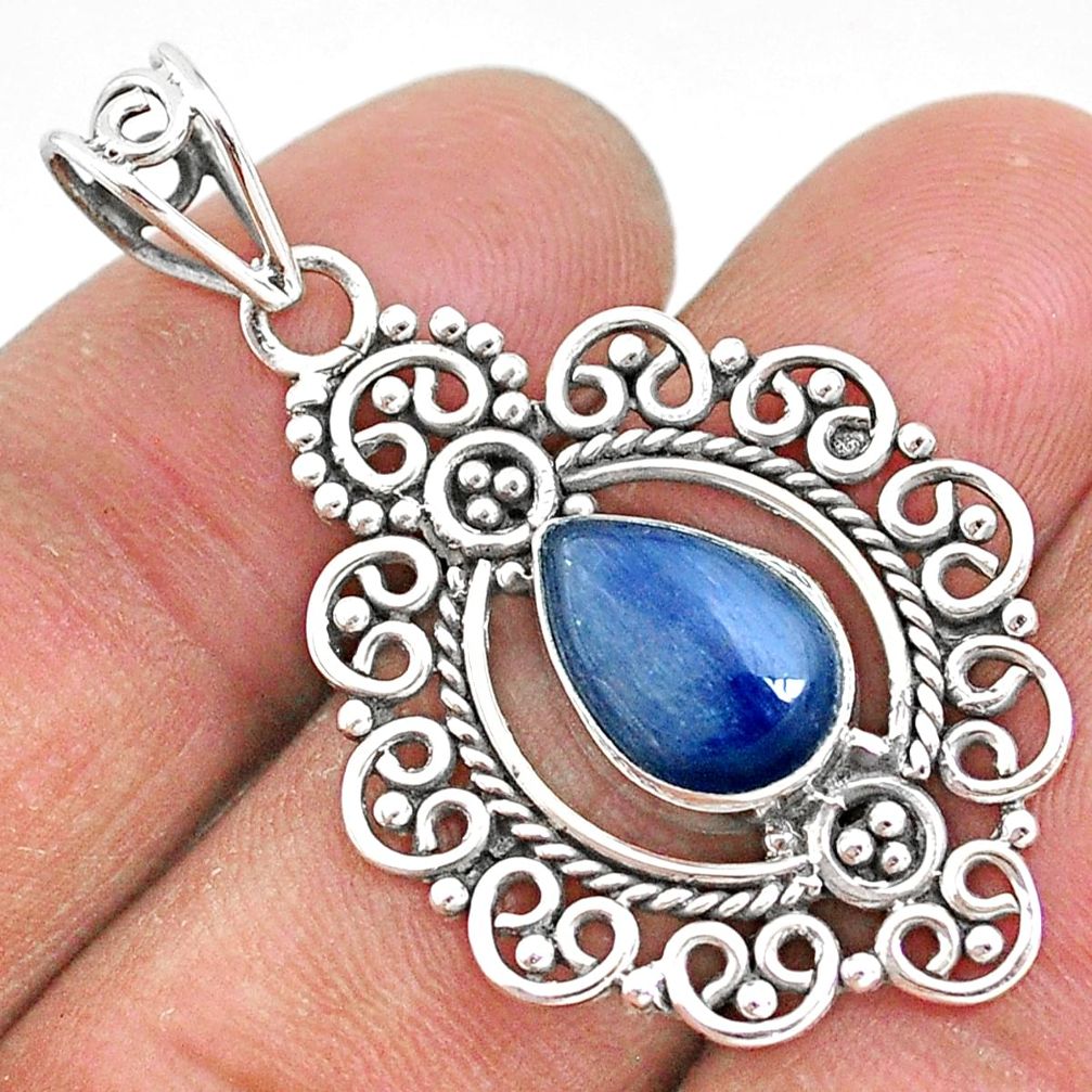 4.22cts natural blue kyanite 925 sterling silver handmade pendant t2312