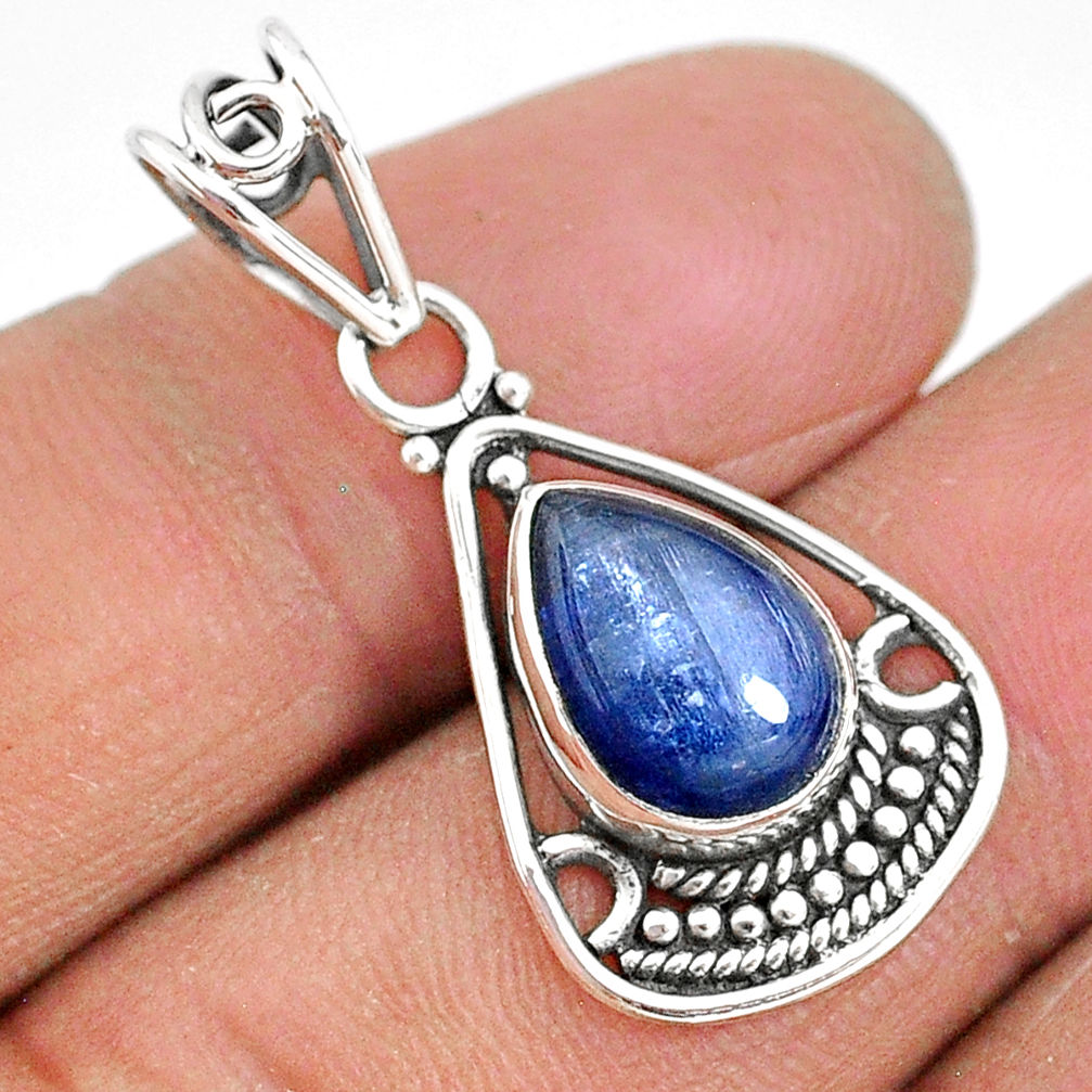 3.93cts natural blue kyanite 925 sterling silver handmade pendant t2343