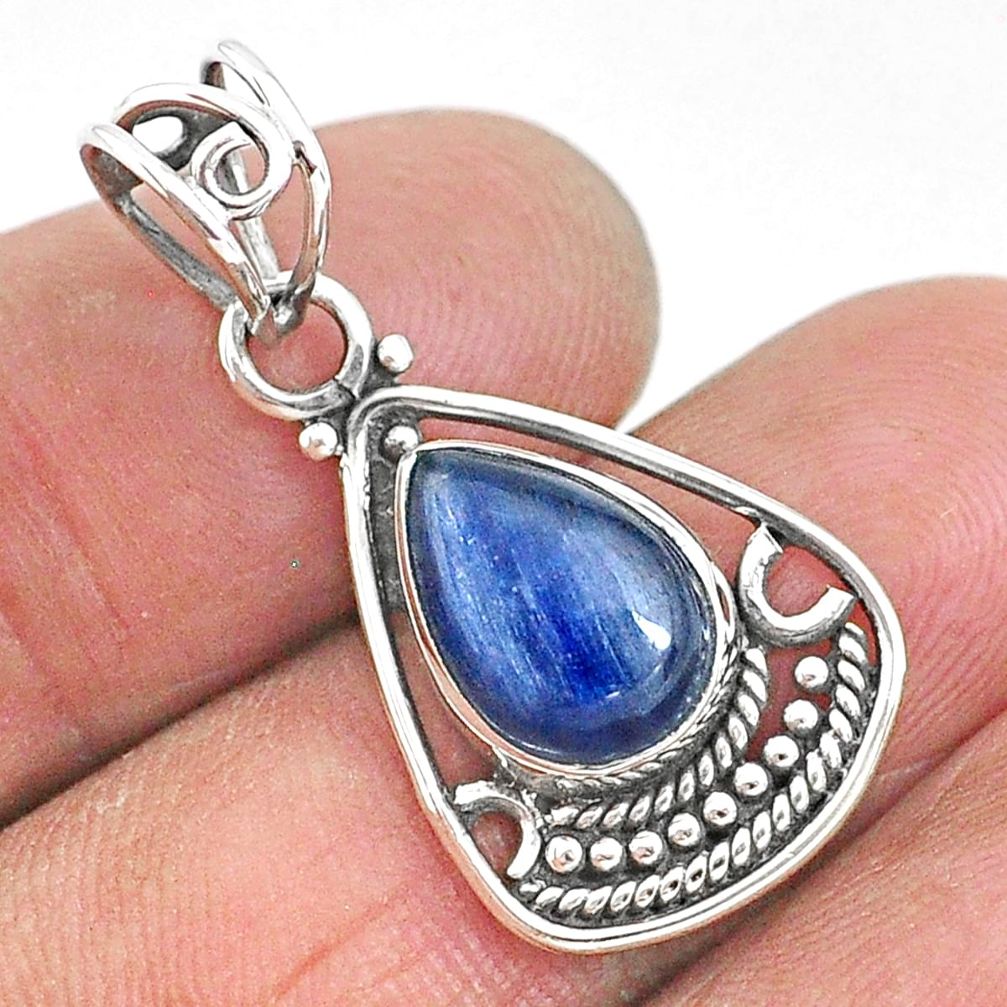 3.93cts natural blue kyanite 925 sterling silver handmade pendant t2356