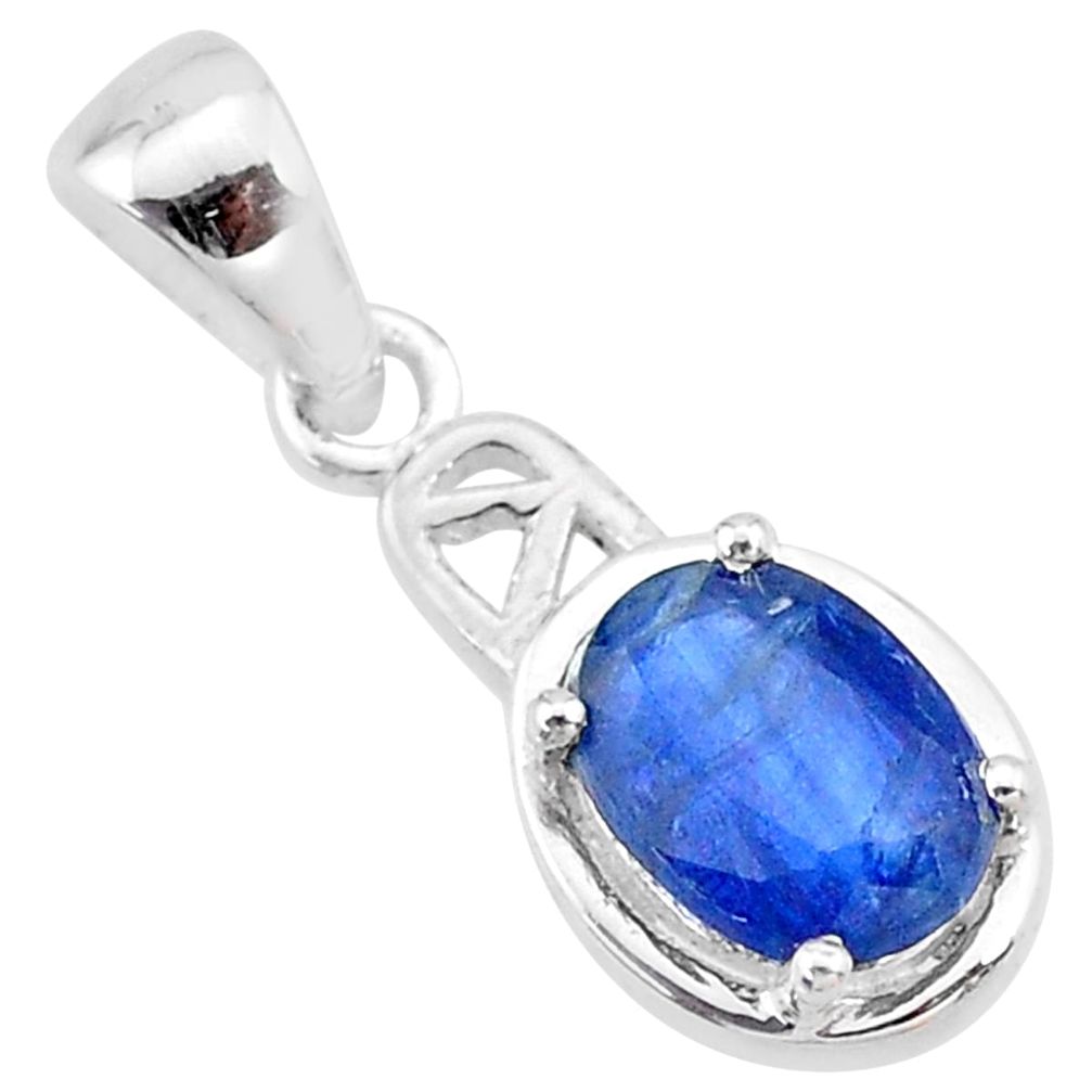 1.85cts natural blue kyanite 925 sterling silver handmade pendant t7890