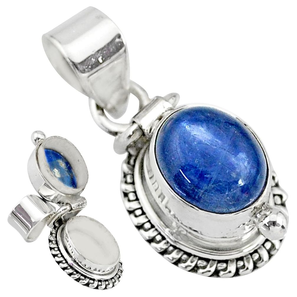 4.19cts natural blue kyanite 925 sterling silver poison box pendant r83757