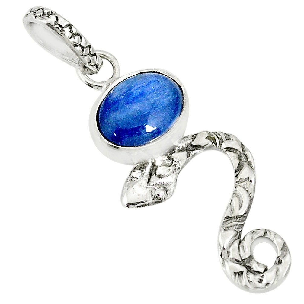 3.93cts natural blue kyanite 925 sterling silver snake pendant jewelry r78405
