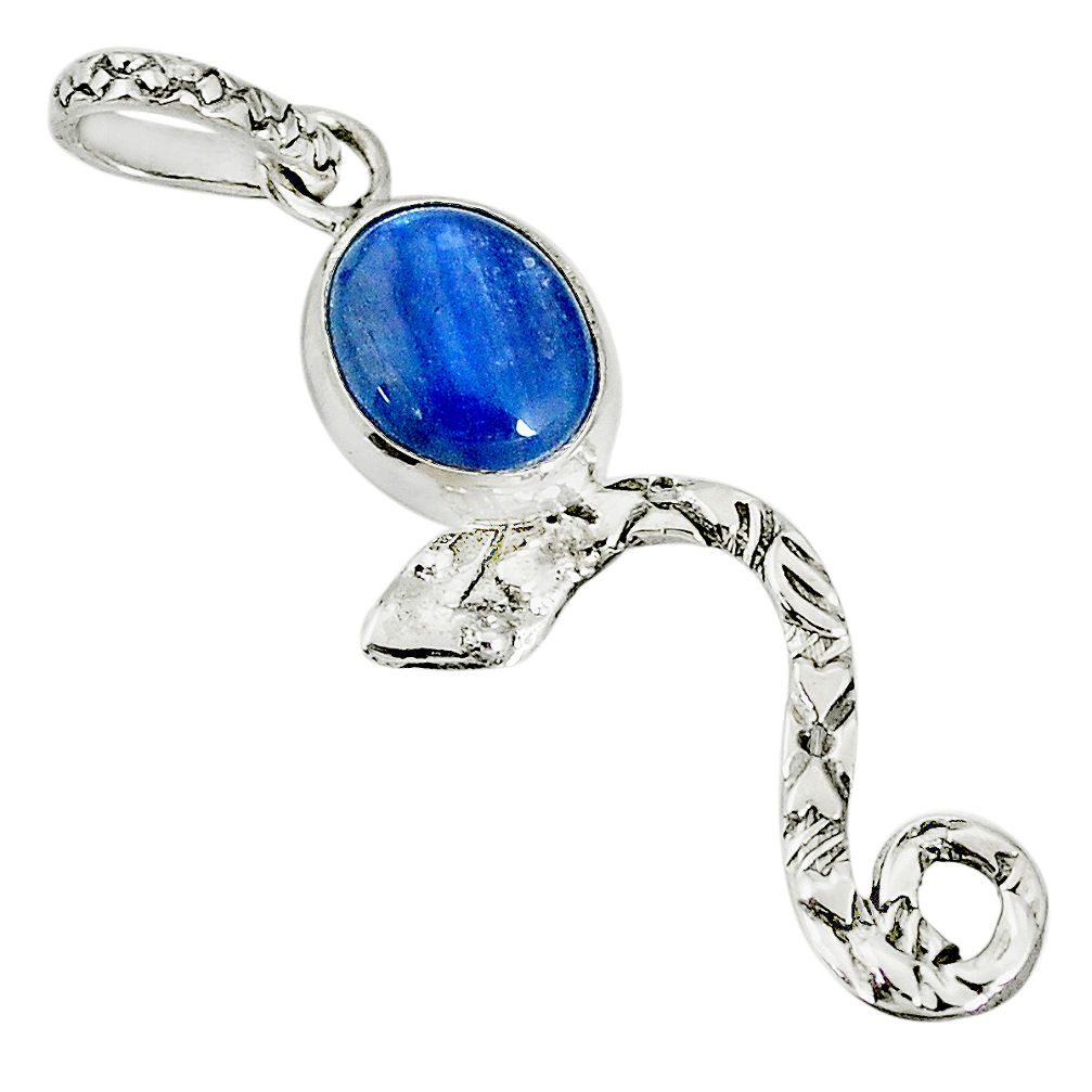 4.27cts natural blue kyanite 925 sterling silver snake pendant jewelry r78421