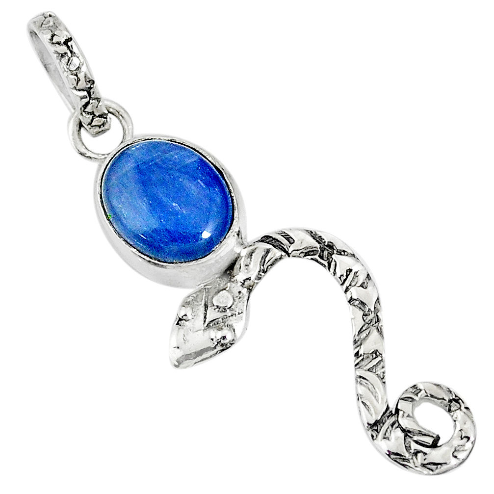 3.93cts natural blue kyanite 925 sterling silver snake pendant jewelry r78422