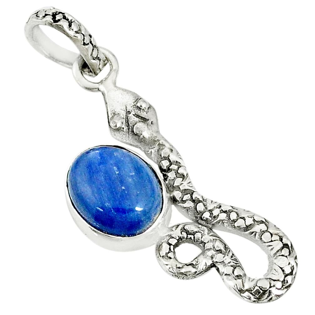 3.91cts natural blue kyanite 925 sterling silver snake pendant jewelry r78461