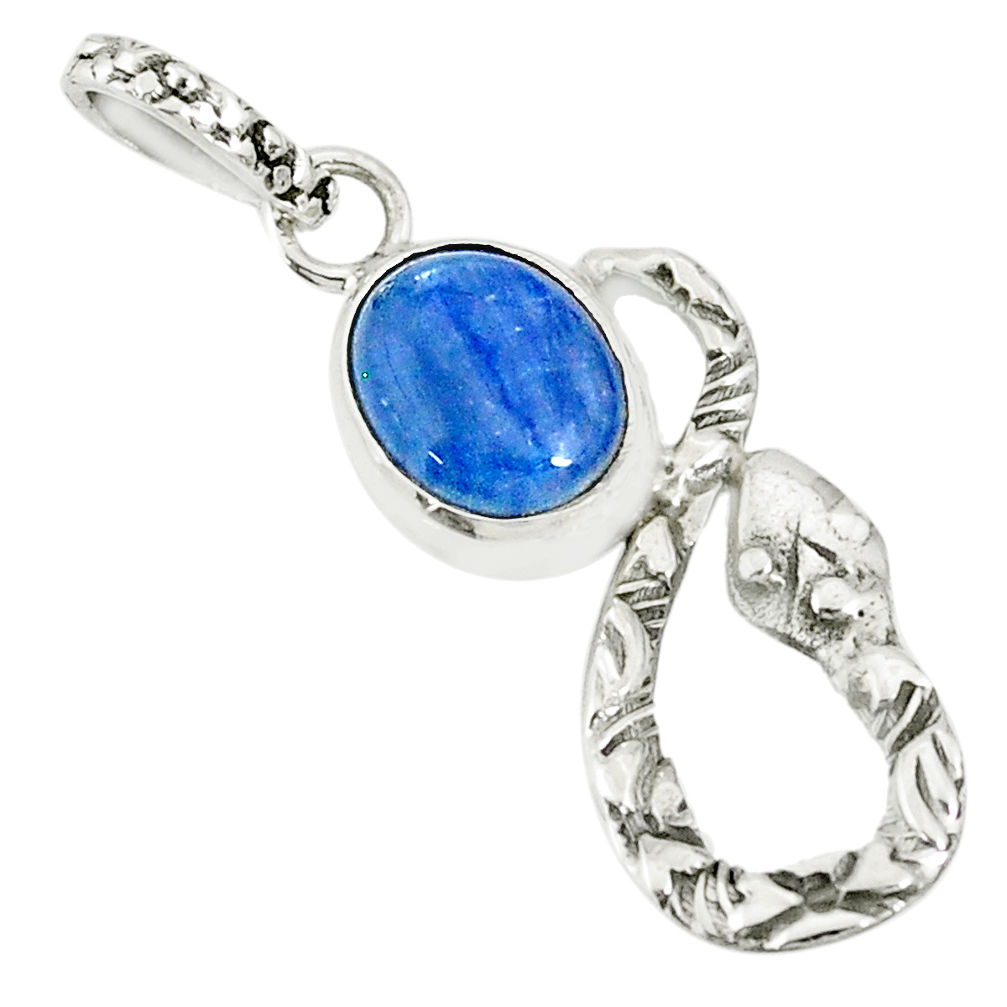 3.76cts natural blue kyanite 925 sterling silver snake pendant jewelry r78546