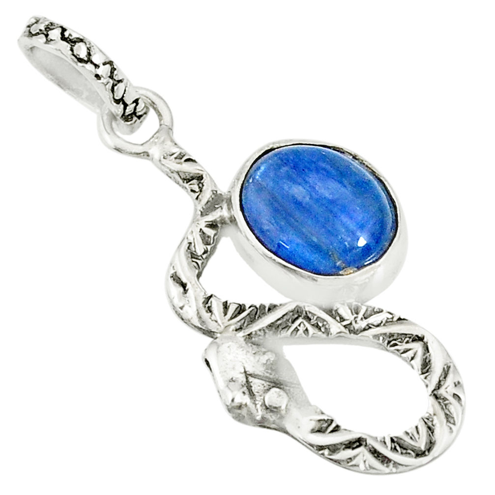 3.94cts natural blue kyanite 925 sterling silver snake pendant jewelry r78548