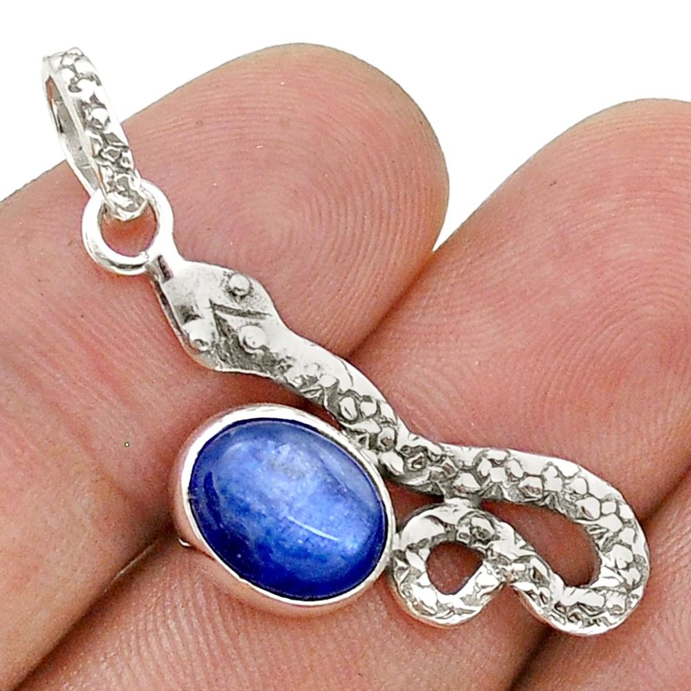 3.91cts natural blue kyanite 925 sterling silver snake pendant jewelry u78816