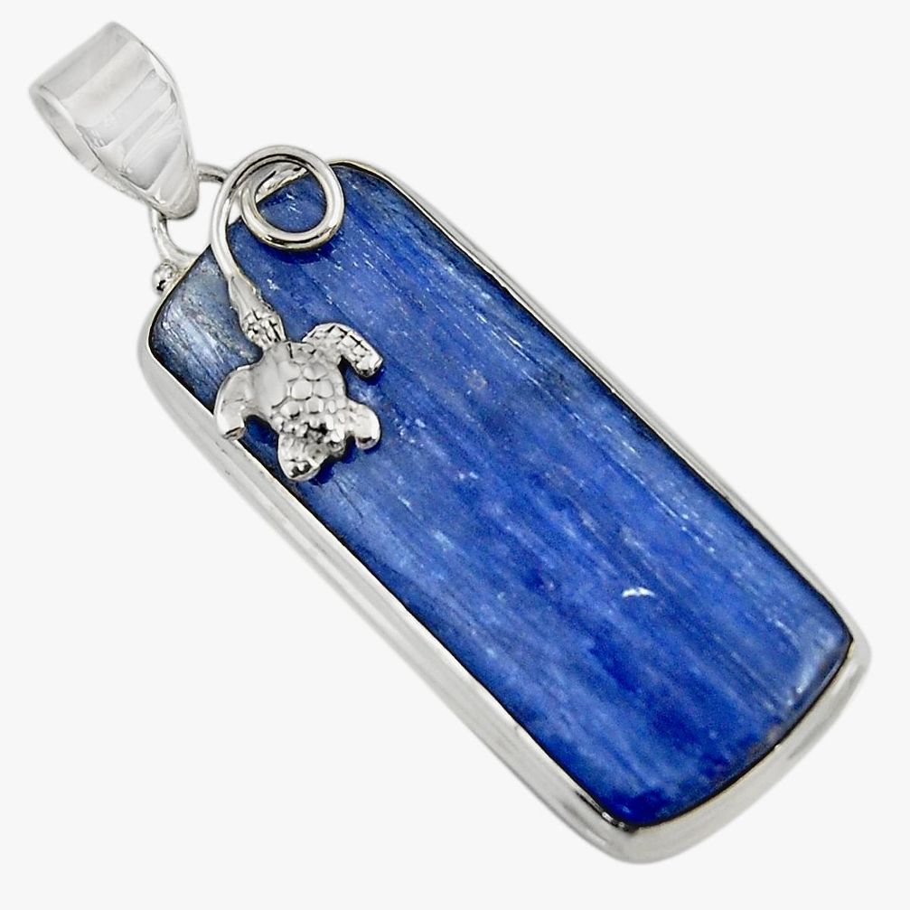 33.68cts natural blue kyanite 925 sterling silver turtle pendant jewelry d42662
