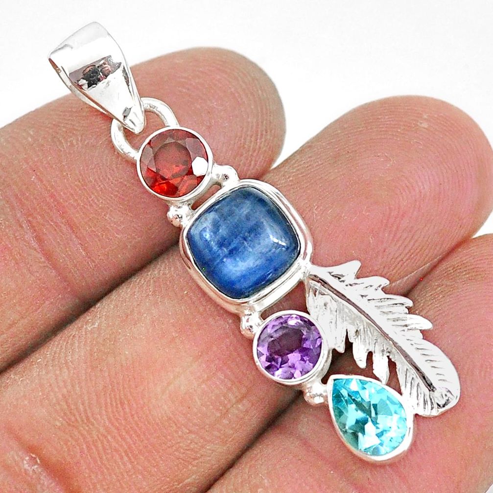 7.82cts natural blue kyanite amethyst 925 sterling silver handmade pendant t2245