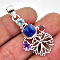 5.53cts natural blue kyanite amethyst garnet topaz 925 silver pendant n51606