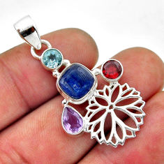 5.53cts natural blue kyanite amethyst garnet topaz 925 silver pendant n51609