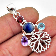 5.53cts natural blue kyanite amethyst garnet topaz silver pendant jewelry n51604