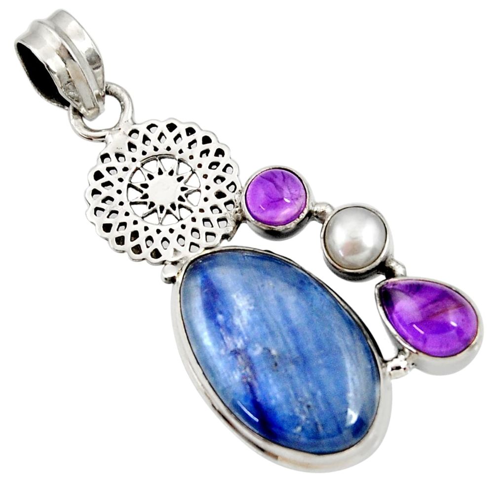  blue kyanite amethyst pearl 925 sterling silver pendant d44243