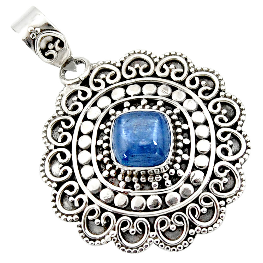 3.18cts natural blue kyanite cushion 925 sterling silver boho pendant r46981