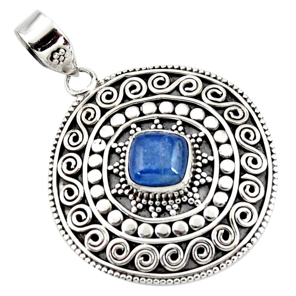 3.22cts natural blue kyanite cushion 925 sterling silver boho pendant r46982