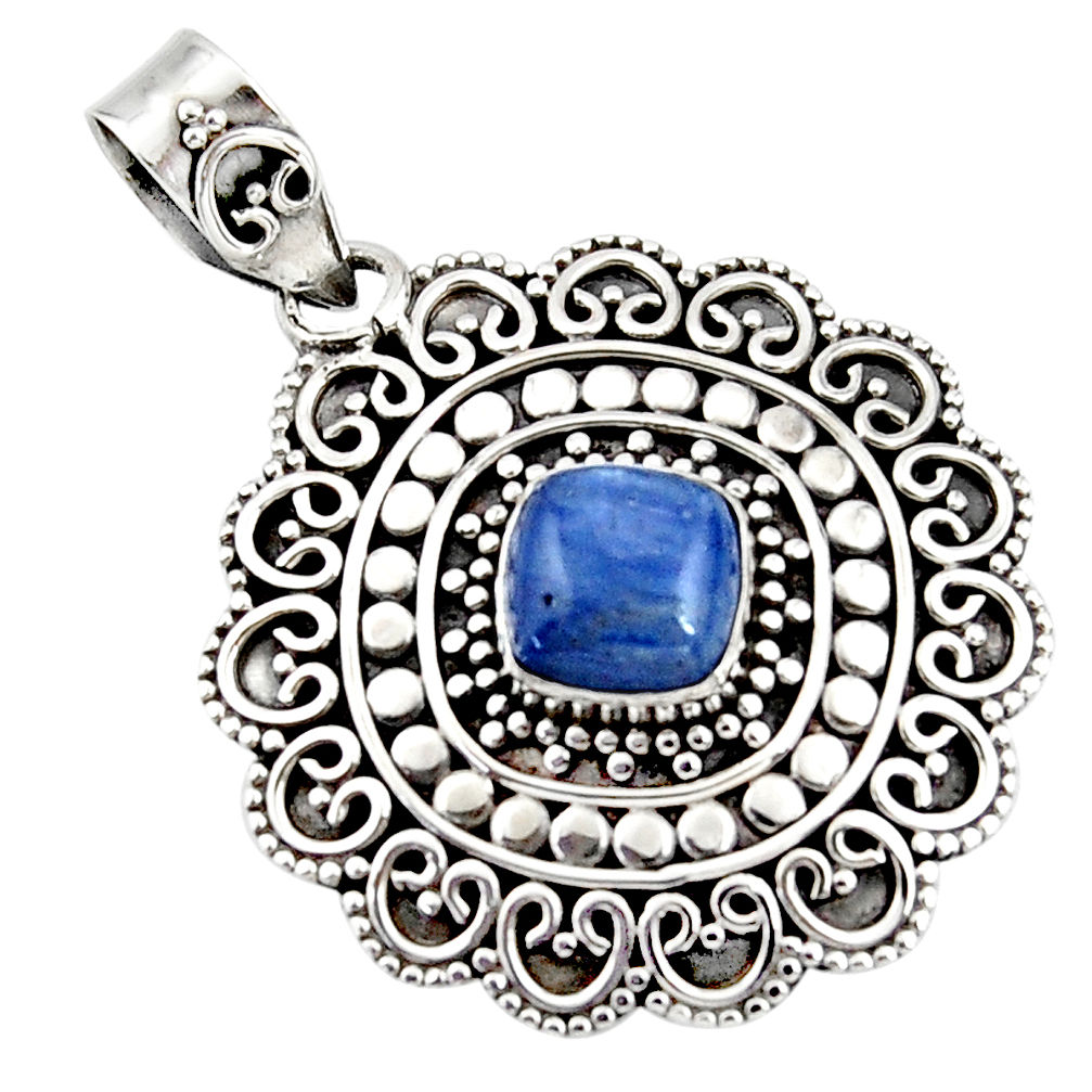 3.07cts natural blue kyanite cushion 925 sterling silver boho pendant r46995