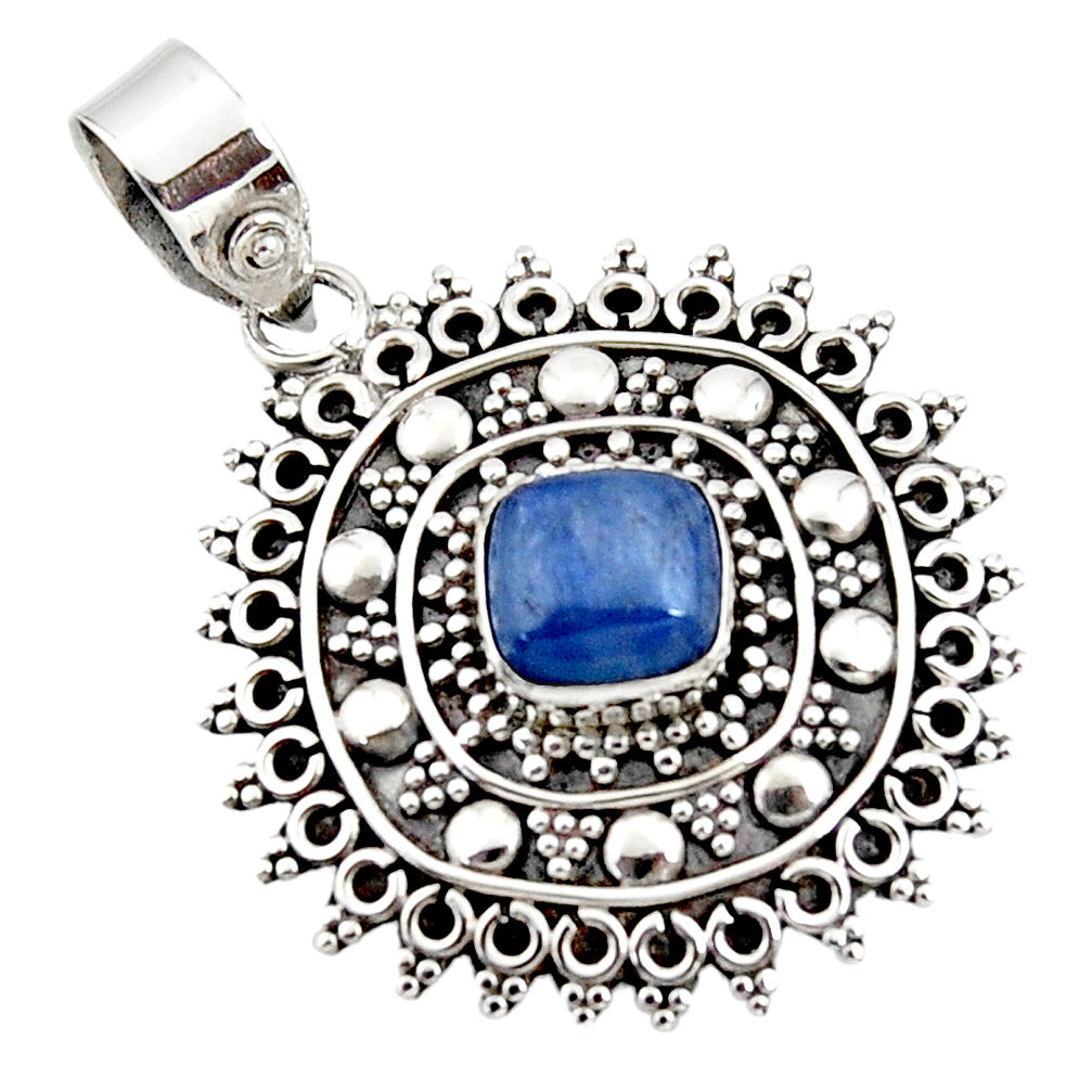 3.14cts natural blue kyanite cushion 925 sterling silver pendant jewelry r47014