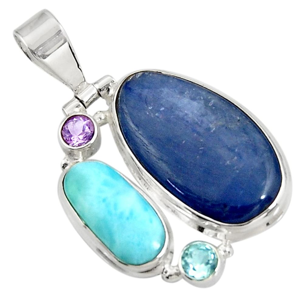 22.59cts natural blue kyanite larimar topaz 925 sterling silver pendant d42672