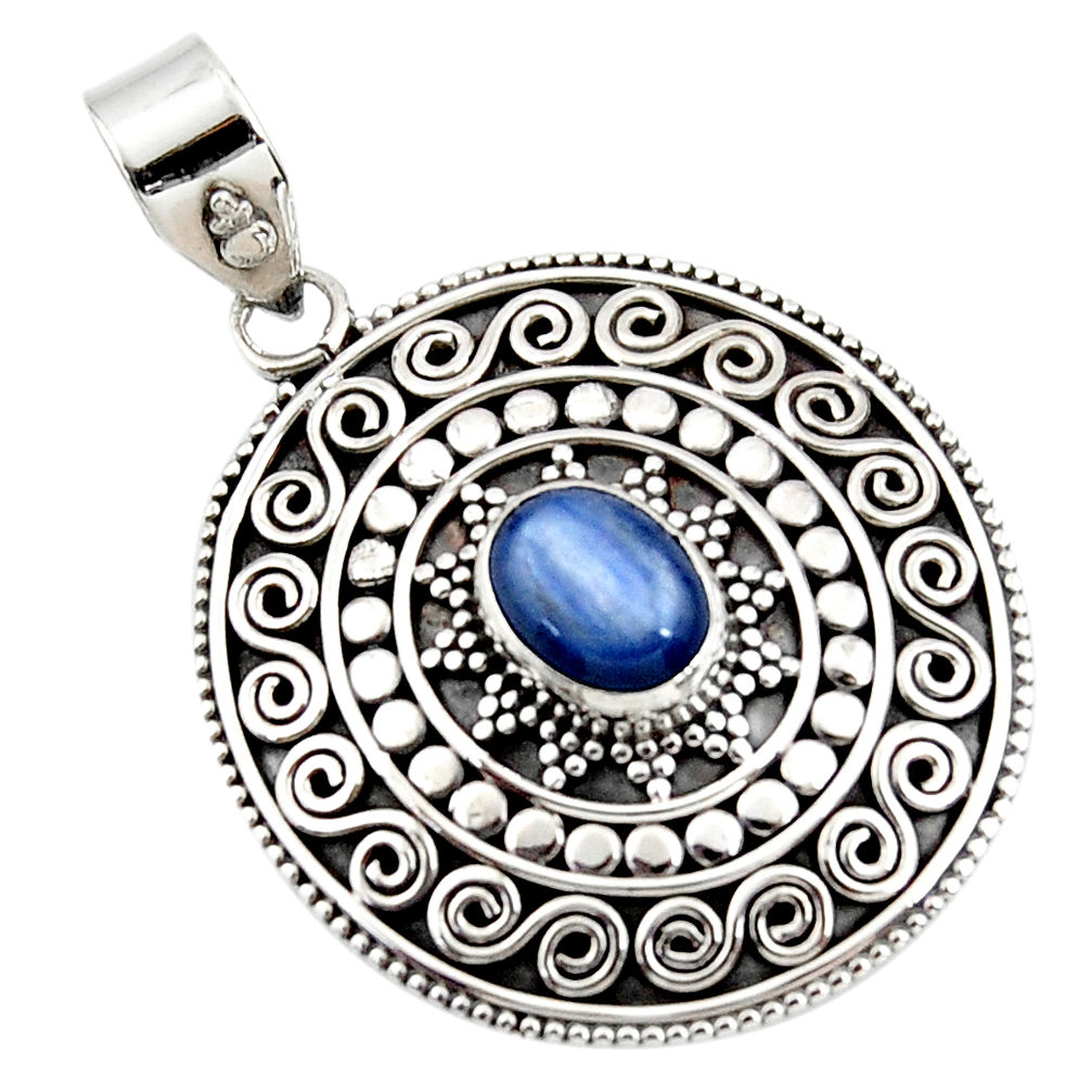 3.37cts natural blue kyanite oval 925 sterling silver pendant jewelry r47007
