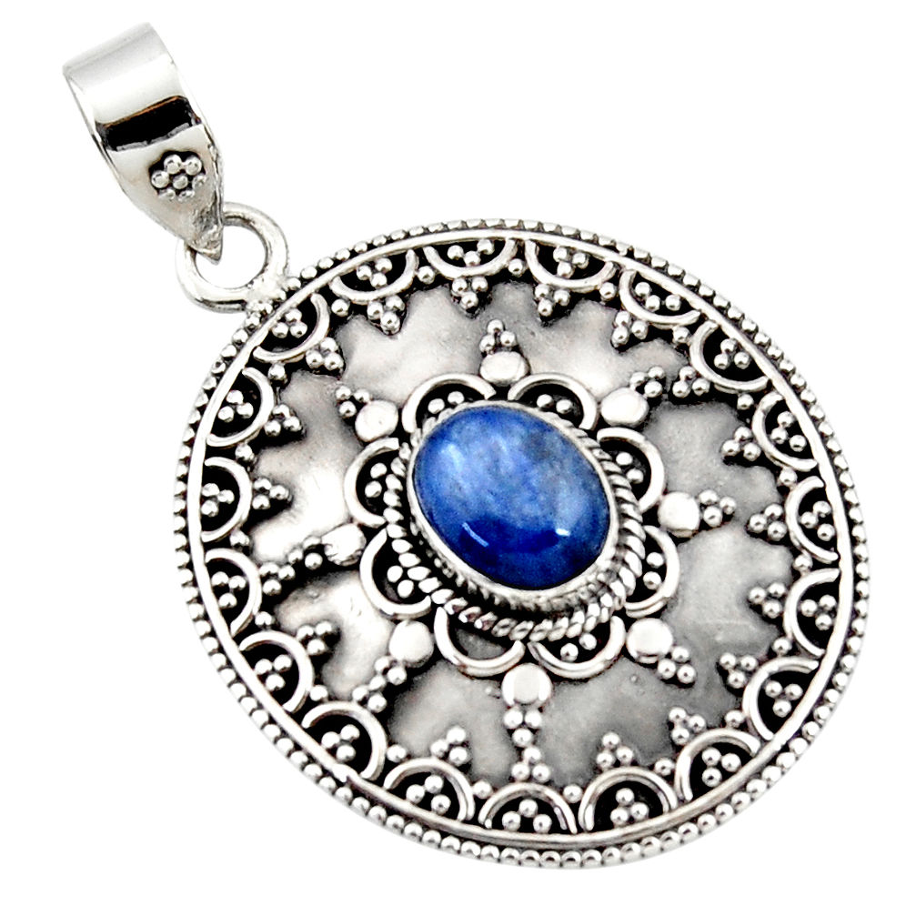 3.37cts natural blue kyanite oval 925 sterling silver pendant jewelry r47009