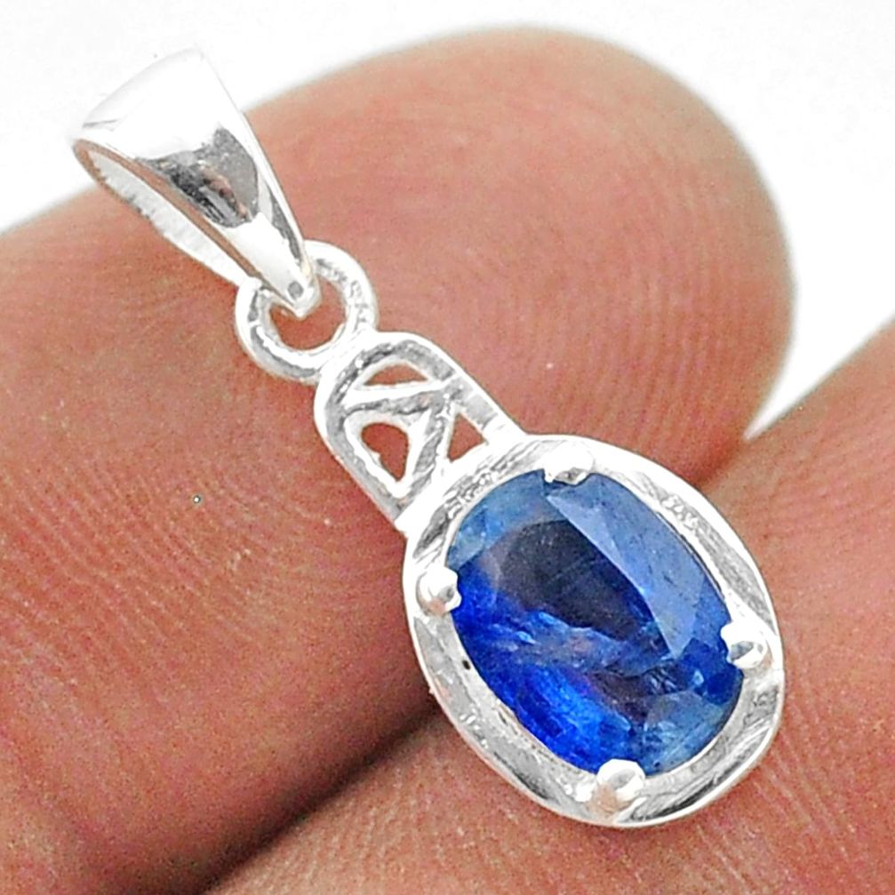 1.91cts natural blue kyanite oval 925 sterling silver pendant jewelry t51423