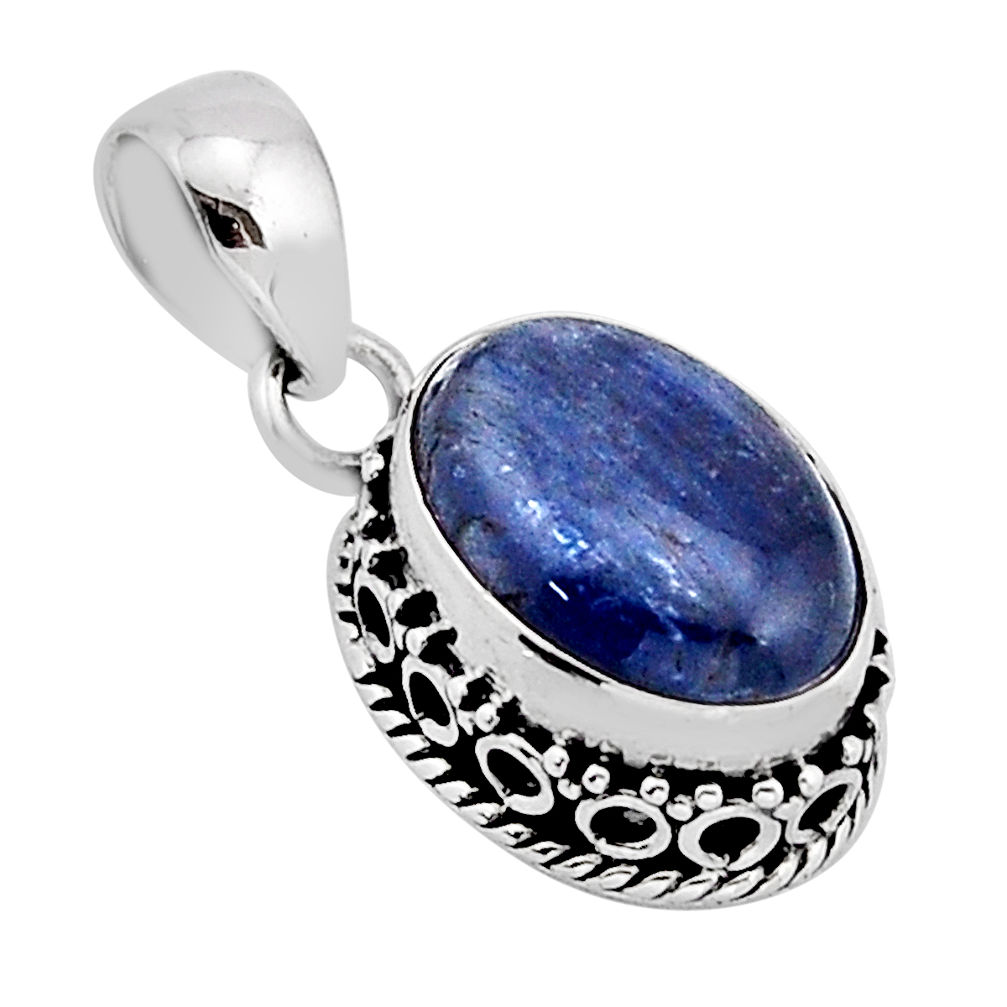 6.58cts natural blue kyanite oval 925 sterling silver pendant jewelry y64261