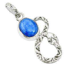 3.94cts natural blue kyanite oval 925 sterling silver snake pendant r78547