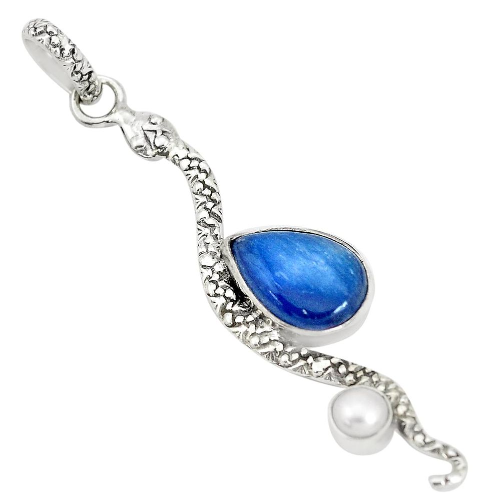 blue kyanite pearl 925 sterling silver snake pendant p30050