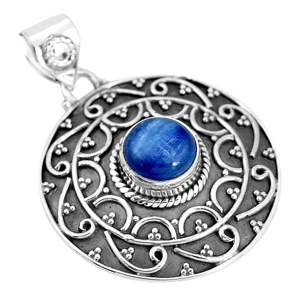 3.16cts natural blue kyanite round 925 sterling silver pendant jewelry p33513