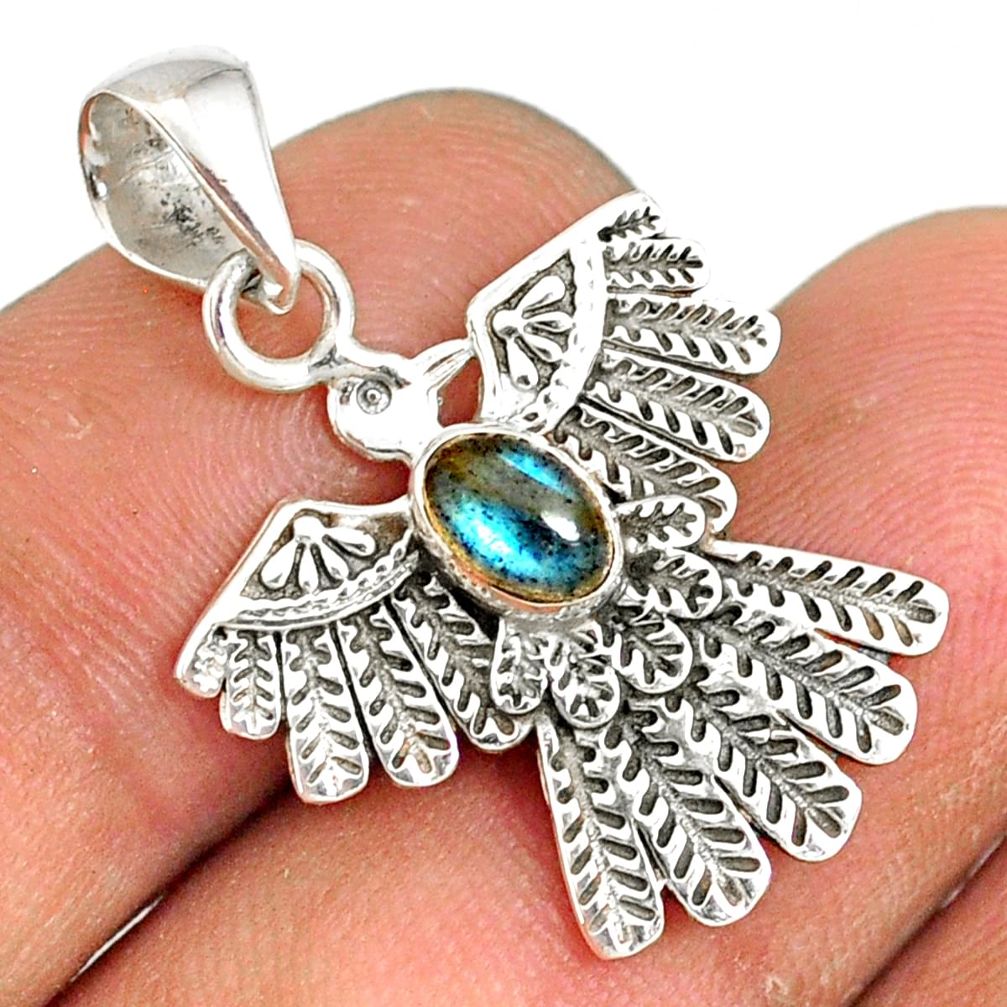 0.98cts natural blue labradorite 925 silver birds charm pendant jewelry r77816