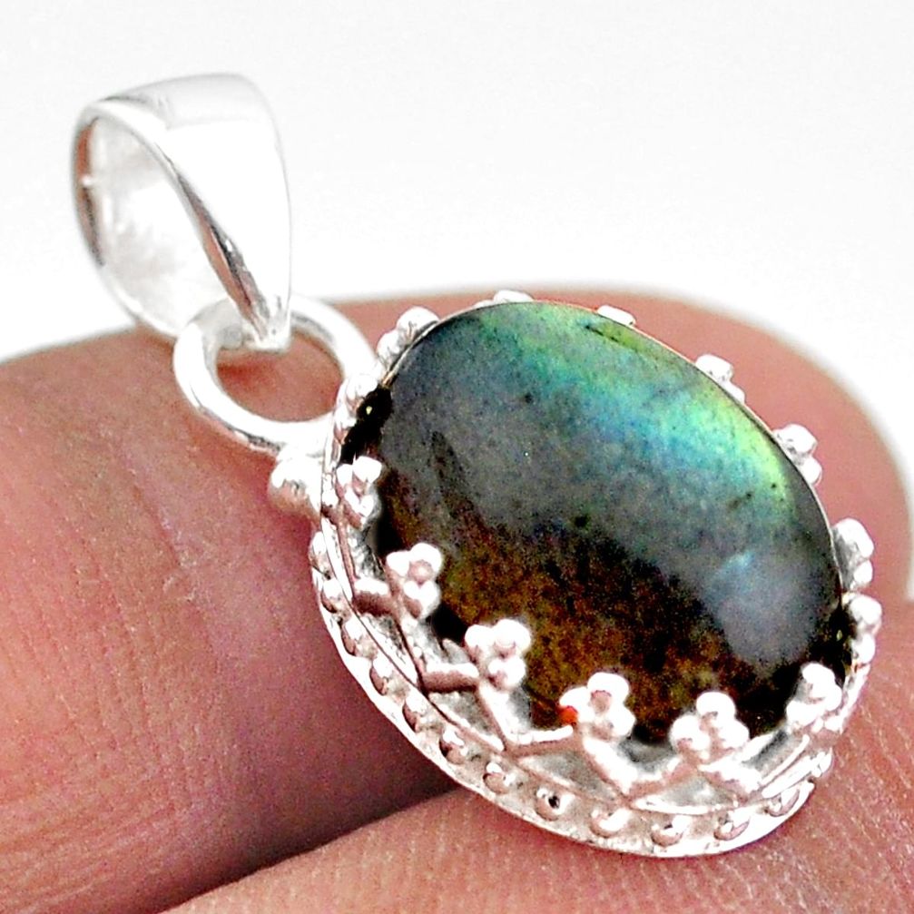 5.54cts natural blue labradorite 925 sterling silver crown pendant t43357