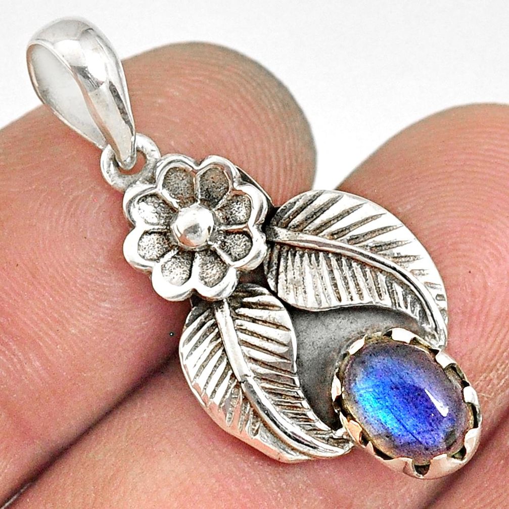 1.96cts natural blue labradorite 925 sterling silver flower pendant r77760