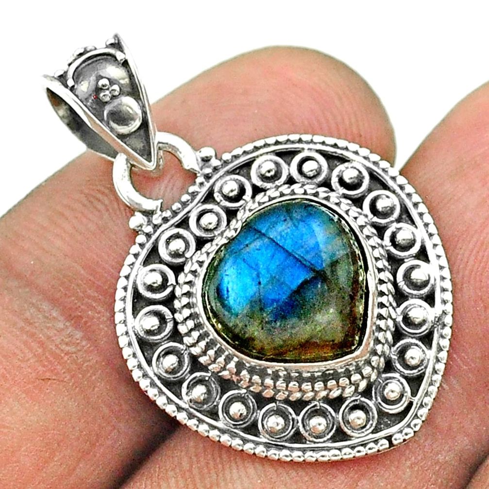 4.93cts natural blue labradorite 925 sterling silver heart pendant t56163