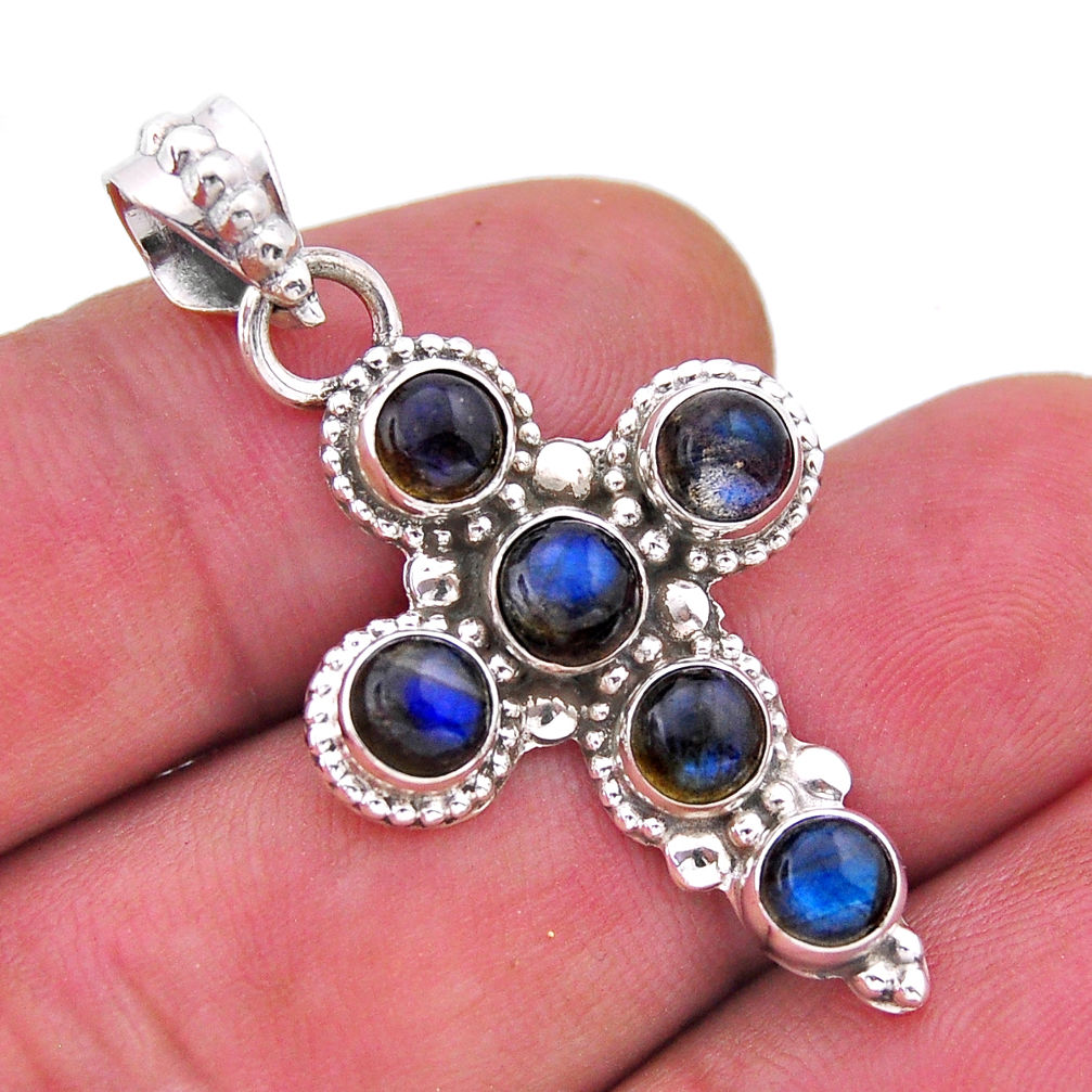 4.62cts natural blue labradorite 925 sterling silver holy cross pendant n54040