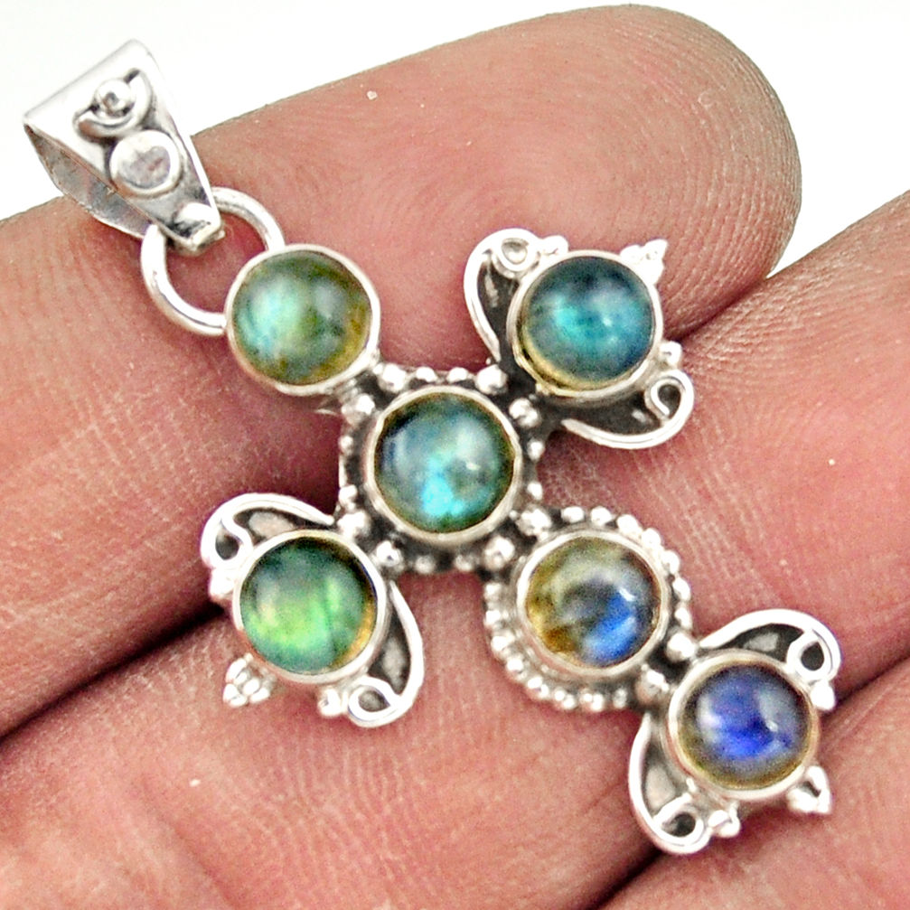 5.38cts natural blue labradorite 925 sterling silver holy cross pendant r20806