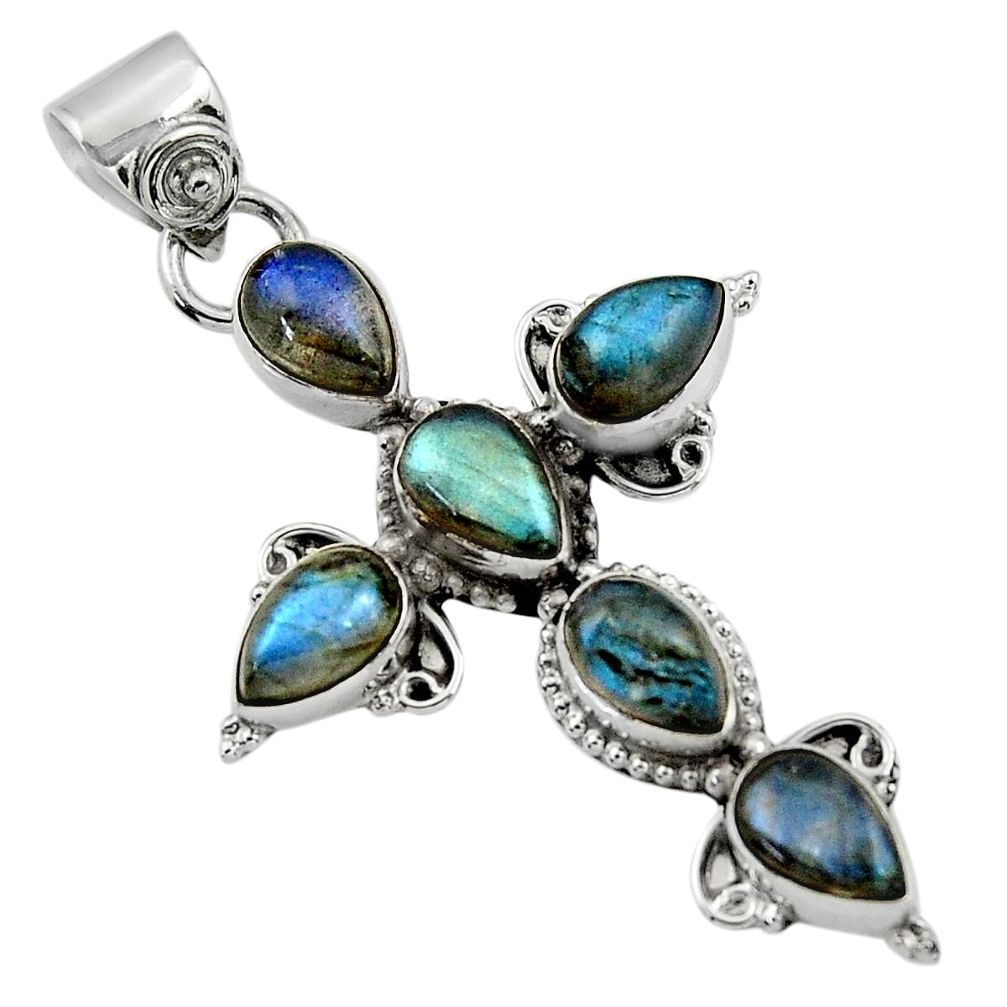 9.12cts natural blue labradorite 925 sterling silver holy cross pendant r47958