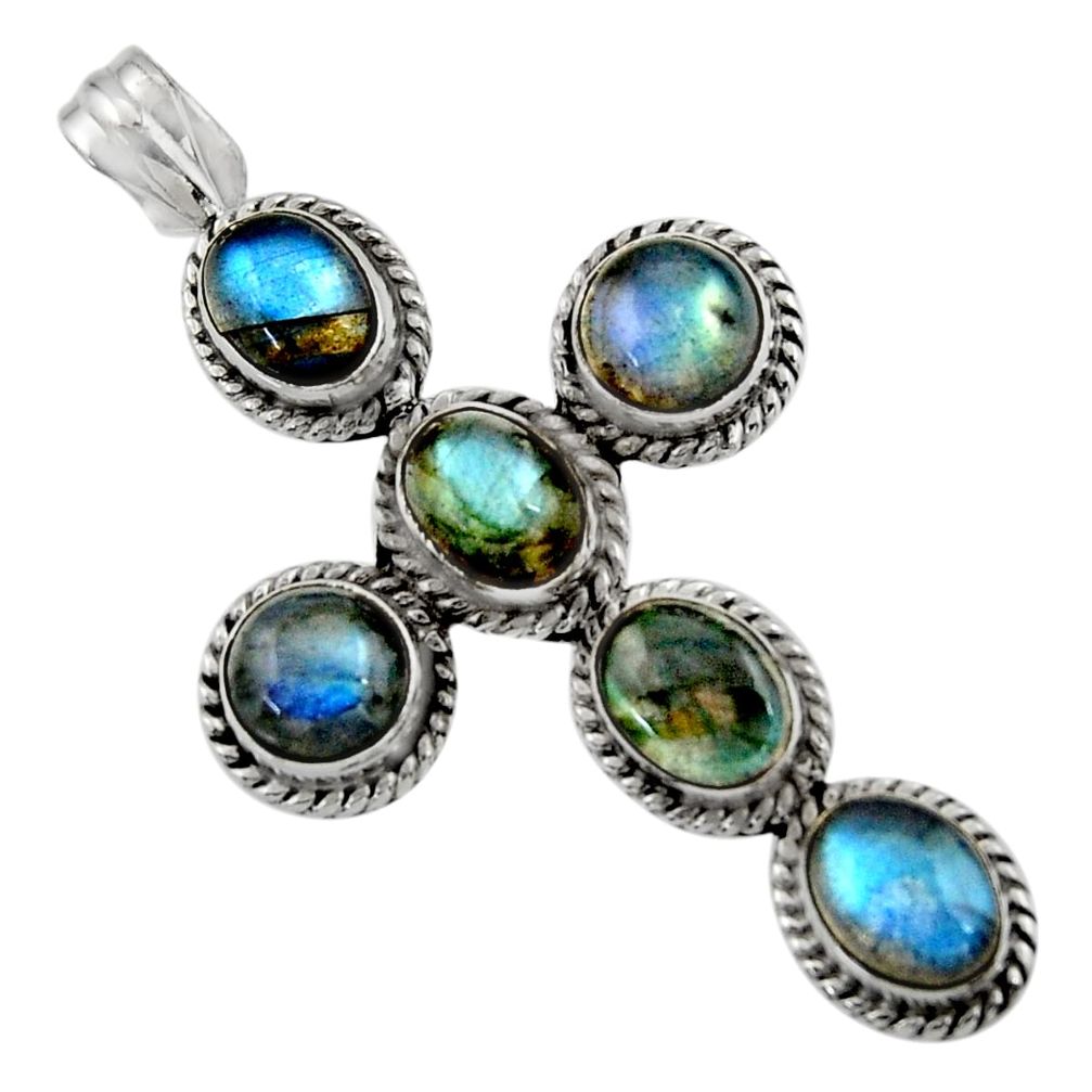 14.15cts natural blue labradorite 925 sterling silver holy cross pendant r48017