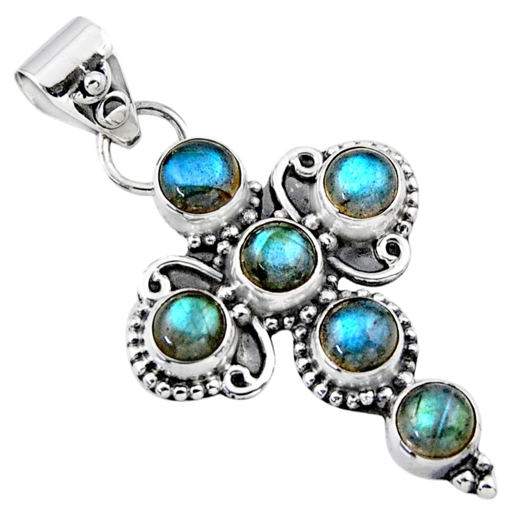 5.54cts natural blue labradorite 925 sterling silver holy cross pendant r55833