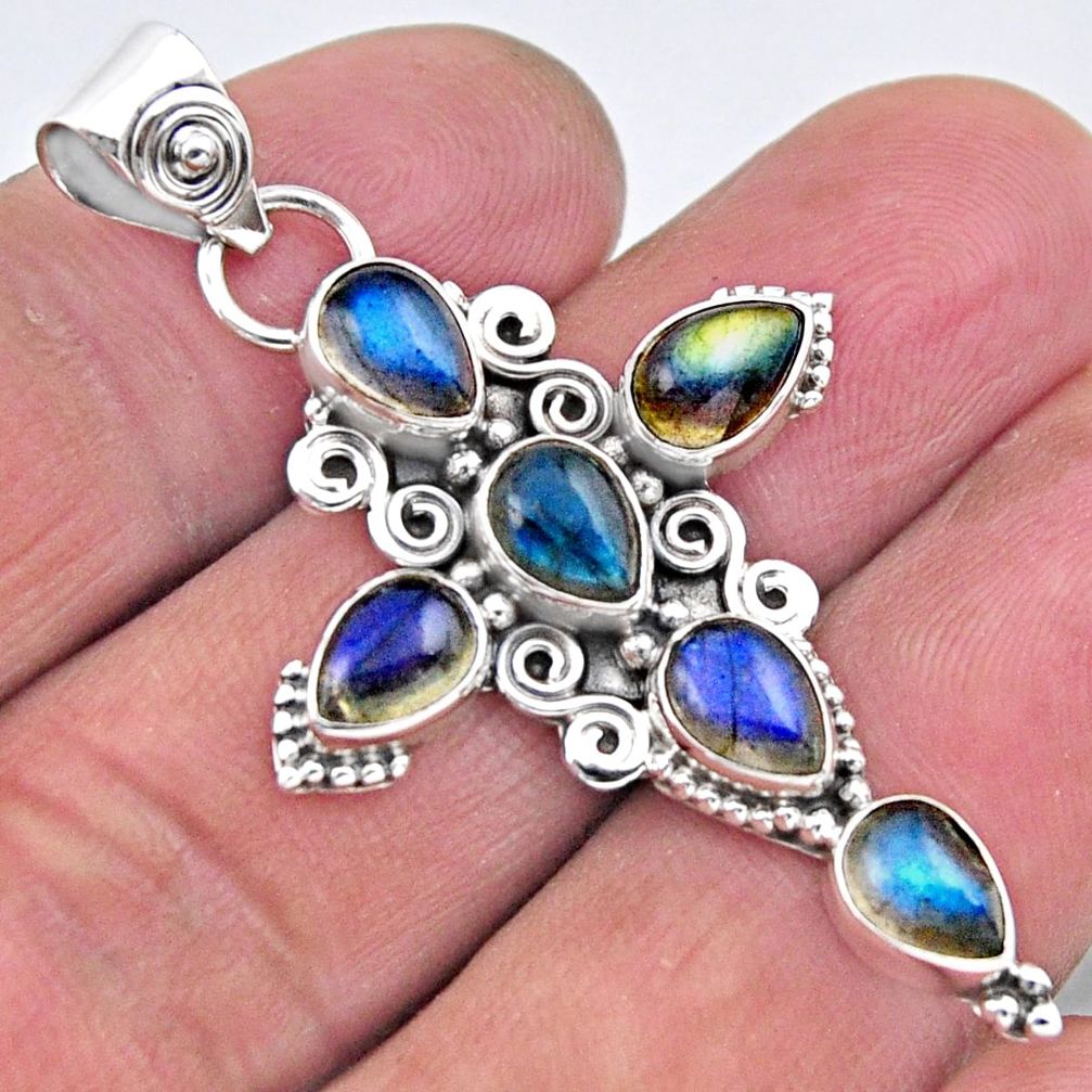 6.58cts natural blue labradorite 925 sterling silver holy cross pendant r55915