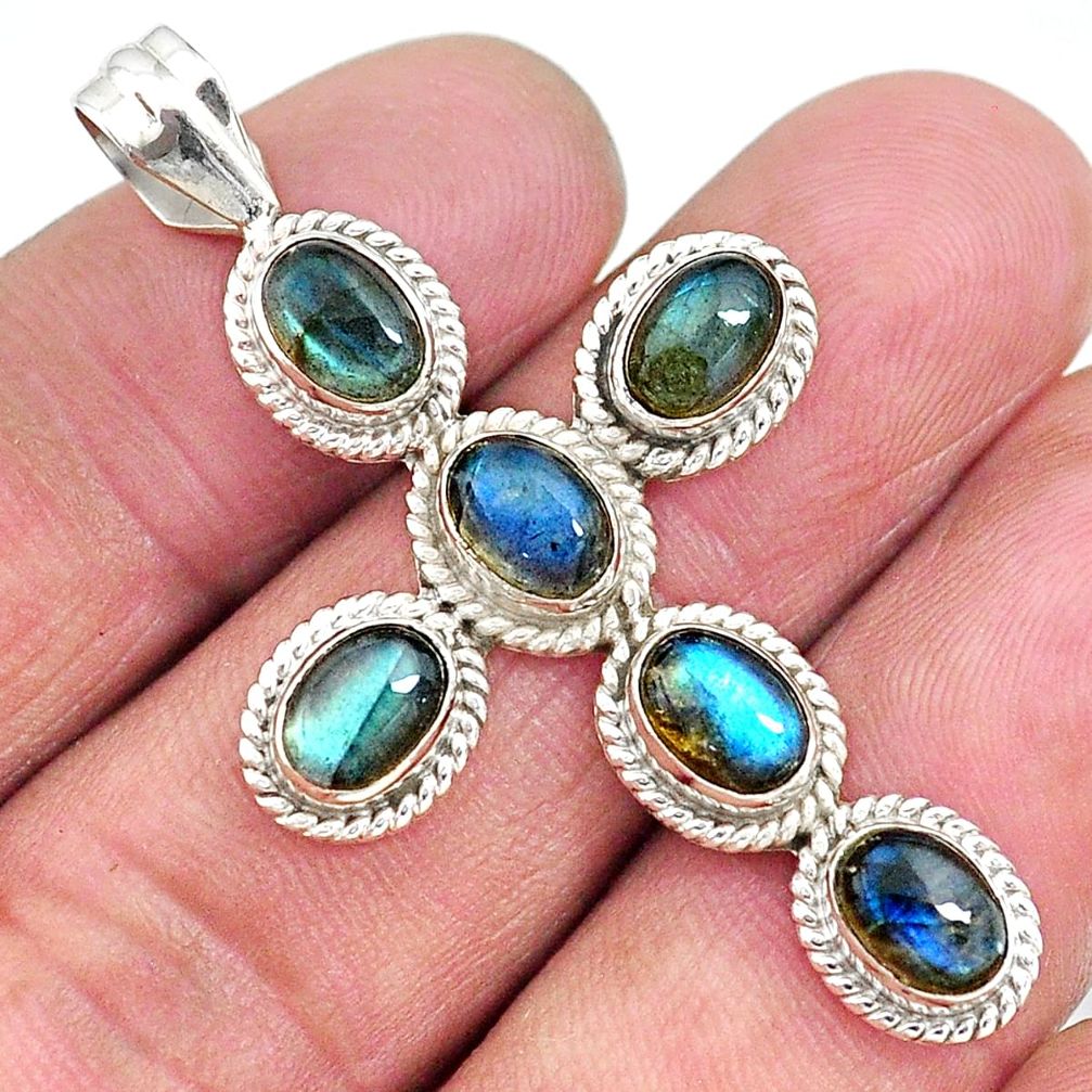 6.80cts natural blue labradorite 925 sterling silver holy cross pendant t10680